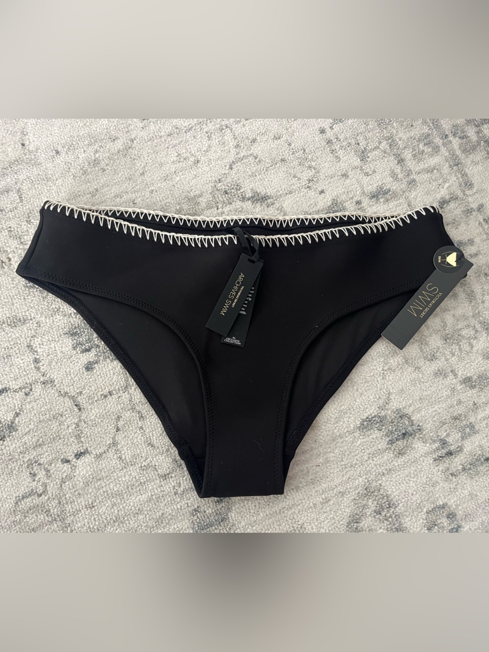 Victoria's Secret Black Bikini Bottom with White Stitching